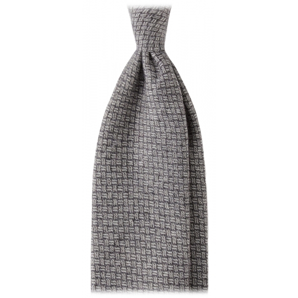 Viola Milano - Cravatta a 3 Pieghe a Mosaico in 100% Cashmere - Grigio - Handmade in Italy - Luxury Exclusive Collection