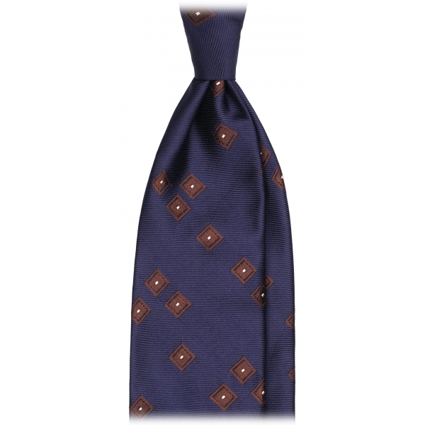 Viola Milano - Cravatta in Seta Intrecciata Multi Cube - Blu Navy/Marrone - Handmade in Italy - Luxury Exclusive Collection