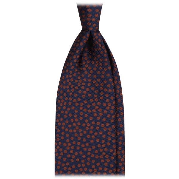 Viola Milano - Cravatta in Seta a 3 Pieghe Multi Pois - Blu Navy/Marrone - Handmade in Italy - Luxury Exclusive Collection