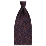 Viola Milano - Cravatta in Seta a 3 Pieghe Multi Pois - Blu Navy/Marrone - Handmade in Italy - Luxury Exclusive Collection