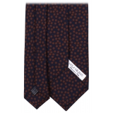 Viola Milano - Cravatta in Seta a 3 Pieghe Multi Pois - Blu Navy/Marrone - Handmade in Italy - Luxury Exclusive Collection