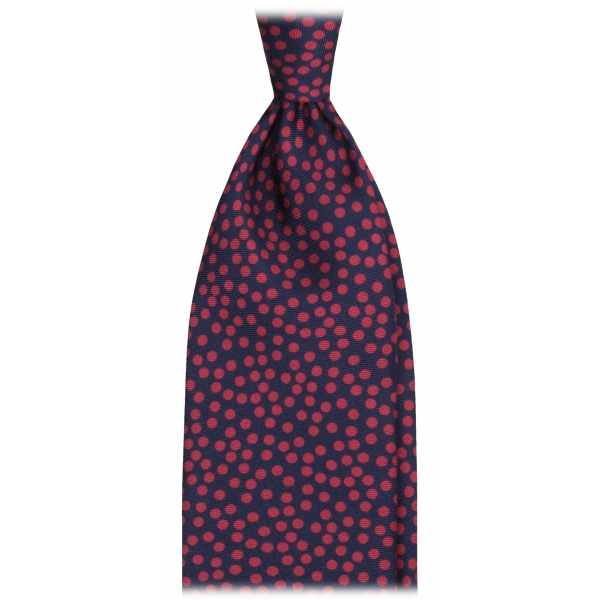 Viola Milano - Cravatta in Seta a 3 Pieghe Motivo Multi Pois - Blu Navy/Rosso - Handmade in Italy - Luxury Exclusive Collection