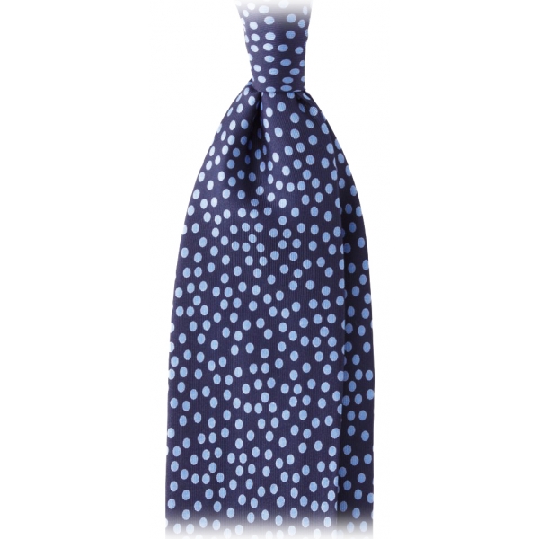 Viola Milano - Cravatta in Seta a 3 Pieghe con Motivo Multi-Punto - Navy/Mare - Handmade in Italy - Luxury Exclusive Collection