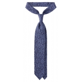 Viola Milano - Cravatta in Seta a 3 Pieghe con Motivo Multi-Punto - Navy/Mare - Handmade in Italy - Luxury Exclusive Collection