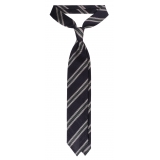 Viola Milano - Cravatta a Righe Multiple a 3 Pieghe in Granatina - Blu Navy - Handmade in Italy - Luxury Exclusive Collection