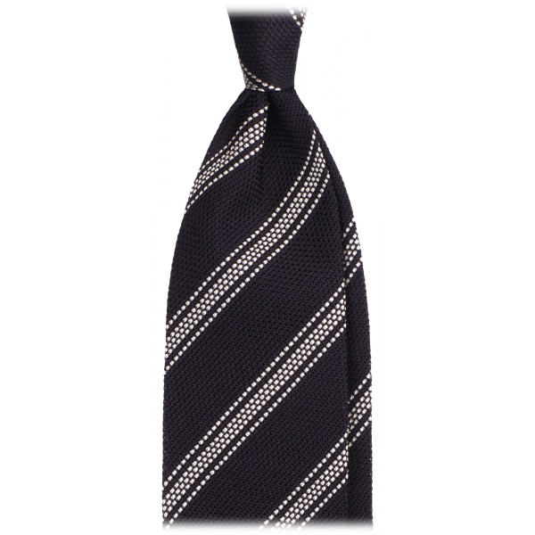 Viola Milano - Multi Stripe 3-Fold Grenadine Tie - Navy/White - Handmade in Italy - Luxury Exclusive Collection