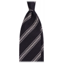 Viola Milano - Multi Stripe 3-Fold Grenadine Tie - Navy/White - Handmade in Italy - Luxury Exclusive Collection