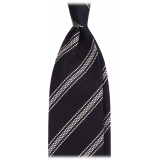 Viola Milano - Multi Stripe 3-Fold Grenadine Tie - Navy/White - Handmade in Italy - Luxury Exclusive Collection