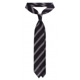 Viola Milano - Multi Stripe 3-Fold Grenadine Tie - Navy/White - Handmade in Italy - Luxury Exclusive Collection
