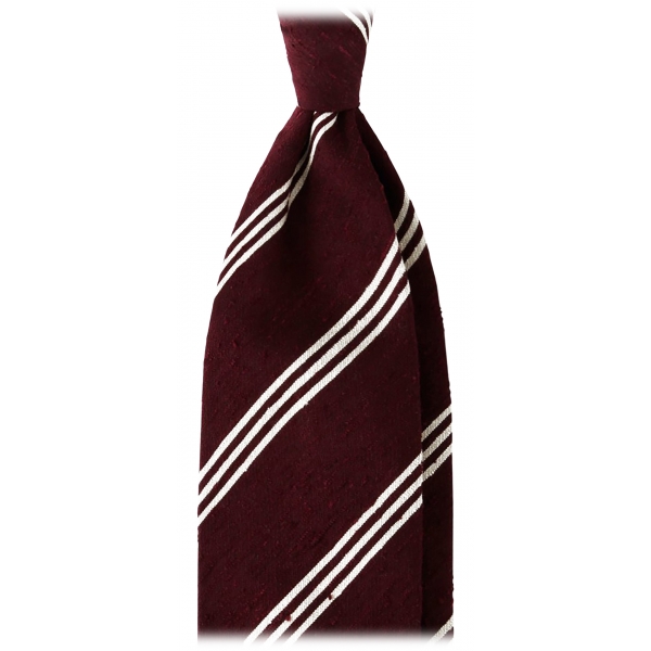 Viola Milano - Cravatta in Shantung con Righe Multiple - Bordeaux/Bianco - Handmade in Italy - Luxury Exclusive Collection