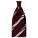 Viola Milano - Cravatta in Shantung con Righe Multiple - Bordeaux/Bianco - Handmade in Italy - Luxury Exclusive Collection