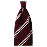 Viola Milano - Cravatta in Shantung con Righe Multiple - Bordeaux/Bianco - Handmade in Italy - Luxury Exclusive Collection