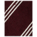 Viola Milano - Cravatta in Shantung con Righe Multiple - Bordeaux/Bianco - Handmade in Italy - Luxury Exclusive Collection