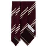 Viola Milano - Cravatta in Shantung con Righe Multiple - Bordeaux/Bianco - Handmade in Italy - Luxury Exclusive Collection