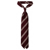 Viola Milano - Cravatta in Shantung con Righe Multiple - Bordeaux/Bianco - Handmade in Italy - Luxury Exclusive Collection