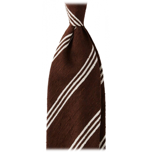 Viola Milano - Cravatta in Shantung con Righe Multiple - Mix Marrone - Handmade in Italy - Luxury Exclusive Collection