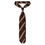 Viola Milano - Multi Stripe Handrolled Woven Shantung Tie - Brown Mix - Handmade in Italy - Luxury Exclusive Collection