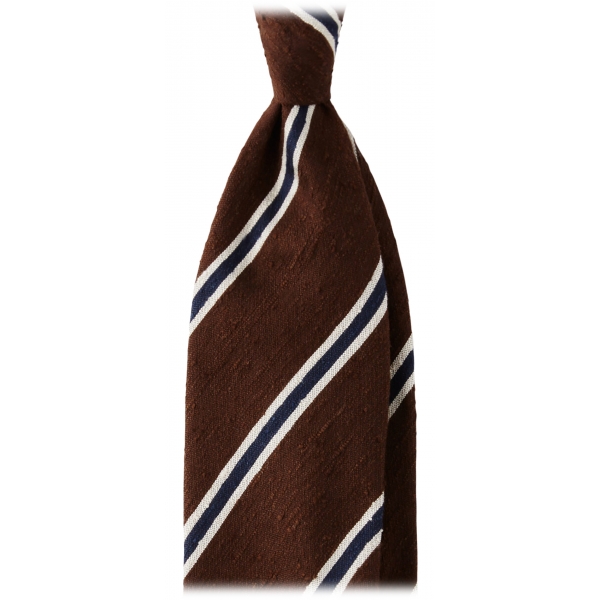 Viola Milano - Cravatta in Shantung con Righe Multiple - Mix Marrone - Handmade in Italy - Luxury Exclusive Collection