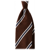 Viola Milano - Cravatta in Shantung con Righe Multiple - Mix Marrone - Handmade in Italy - Luxury Exclusive Collection
