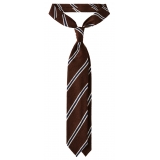Viola Milano - Cravatta in Shantung con Righe Multiple - Mix Marrone - Handmade in Italy - Luxury Exclusive Collection