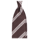 Viola Milano - Cravatta in Shantung con Righe Multiple - Marrone/Bianco - Handmade in Italy - Luxury Exclusive Collection
