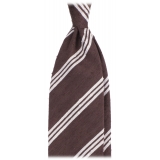 Viola Milano - Cravatta in Shantung con Righe Multiple - Marrone/Bianco - Handmade in Italy - Luxury Exclusive Collection