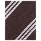 Viola Milano - Cravatta in Shantung con Righe Multiple - Marrone/Bianco - Handmade in Italy - Luxury Exclusive Collection