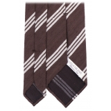 Viola Milano - Cravatta in Shantung con Righe Multiple - Marrone/Bianco - Handmade in Italy - Luxury Exclusive Collection