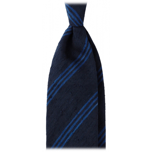 Viola Milano - Cravatta in Shantung con Righe Multiple - Navy/Blu - Handmade in Italy - Luxury Exclusive Collection
