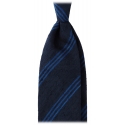 Viola Milano - Cravatta in Shantung con Righe Multiple - Navy/Blu - Handmade in Italy - Luxury Exclusive Collection