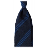 Viola Milano - Cravatta in Shantung con Righe Multiple - Navy/Blu - Handmade in Italy - Luxury Exclusive Collection
