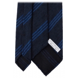 Viola Milano - Cravatta in Shantung con Righe Multiple - Navy/Blu - Handmade in Italy - Luxury Exclusive Collection