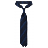 Viola Milano - Cravatta in Shantung con Righe Multiple - Navy/Blu - Handmade in Italy - Luxury Exclusive Collection