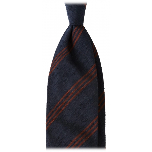 Viola Milano - Cravatta in Shantung con Righe Multiple - Navy/Marrone - Handmade in Italy - Luxury Exclusive Collection