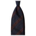 Viola Milano - Cravatta in Shantung con Righe Multiple - Navy/Marrone - Handmade in Italy - Luxury Exclusive Collection