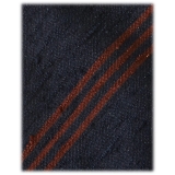 Viola Milano - Cravatta in Shantung con Righe Multiple - Navy/Marrone - Handmade in Italy - Luxury Exclusive Collection