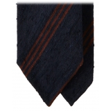 Viola Milano - Cravatta in Shantung con Righe Multiple - Navy/Marrone - Handmade in Italy - Luxury Exclusive Collection