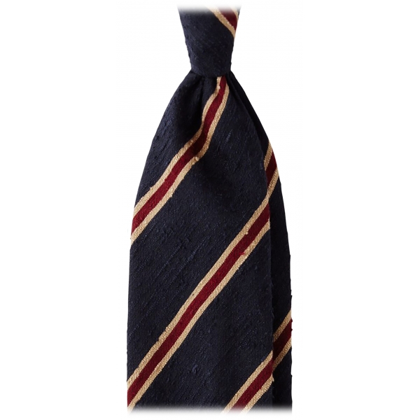 Viola Milano - Cravatta in Shantung con Righe Multiple - Mix Navy - Handmade in Italy - Luxury Exclusive Collection