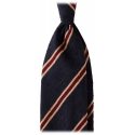 Viola Milano - Cravatta in Shantung con Righe Multiple - Mix Navy - Handmade in Italy - Luxury Exclusive Collection