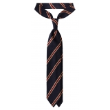 Viola Milano - Cravatta in Shantung con Righe Multiple - Mix Navy - Handmade in Italy - Luxury Exclusive Collection