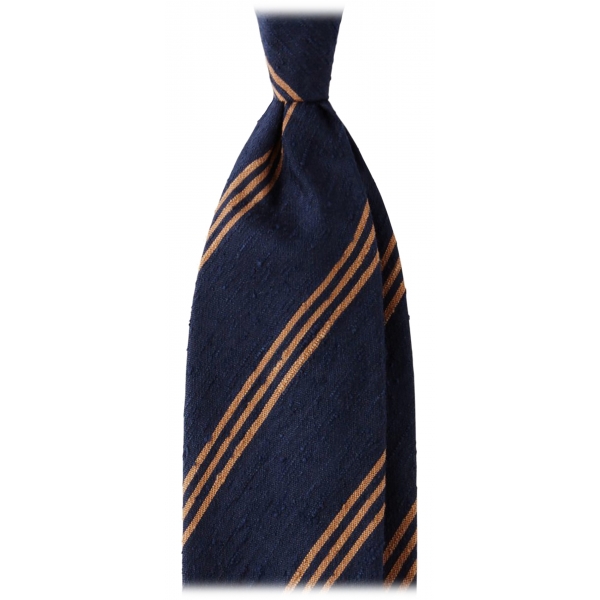 Viola Milano - Cravatta in Shantung con Righe Multiple - Navy/Sabbia - Handmade in Italy - Luxury Exclusive Collection