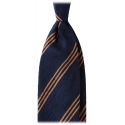 Viola Milano - Cravatta in Shantung con Righe Multiple - Navy/Sabbia - Handmade in Italy - Luxury Exclusive Collection