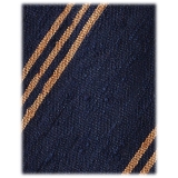Viola Milano - Cravatta in Shantung con Righe Multiple - Navy/Sabbia - Handmade in Italy - Luxury Exclusive Collection