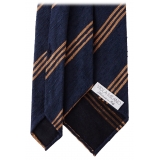 Viola Milano - Cravatta in Shantung con Righe Multiple - Navy/Sabbia - Handmade in Italy - Luxury Exclusive Collection