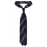 Viola Milano - Cravatta in Shantung con Righe Multiple - Navy/Sabbia - Handmade in Italy - Luxury Exclusive Collection