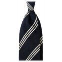 Viola Milano - Cravatta in Shantung con Righe Multiple - Navy/Bianco - Handmade in Italy - Luxury Exclusive Collection