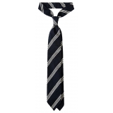 Viola Milano - Cravatta in Shantung con Righe Multiple - Navy/Bianco - Handmade in Italy - Luxury Exclusive Collection