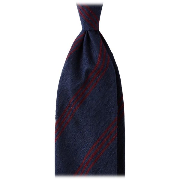 Viola Milano - Cravatta in Shantung con Righe Multiple - Navy/Vino - Handmade in Italy - Luxury Exclusive Collection