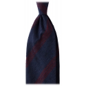Viola Milano - Cravatta in Shantung con Righe Multiple - Navy/Vino - Handmade in Italy - Luxury Exclusive Collection