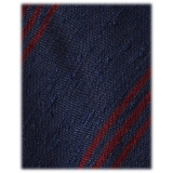 Viola Milano - Cravatta in Shantung con Righe Multiple - Navy/Vino - Handmade in Italy - Luxury Exclusive Collection